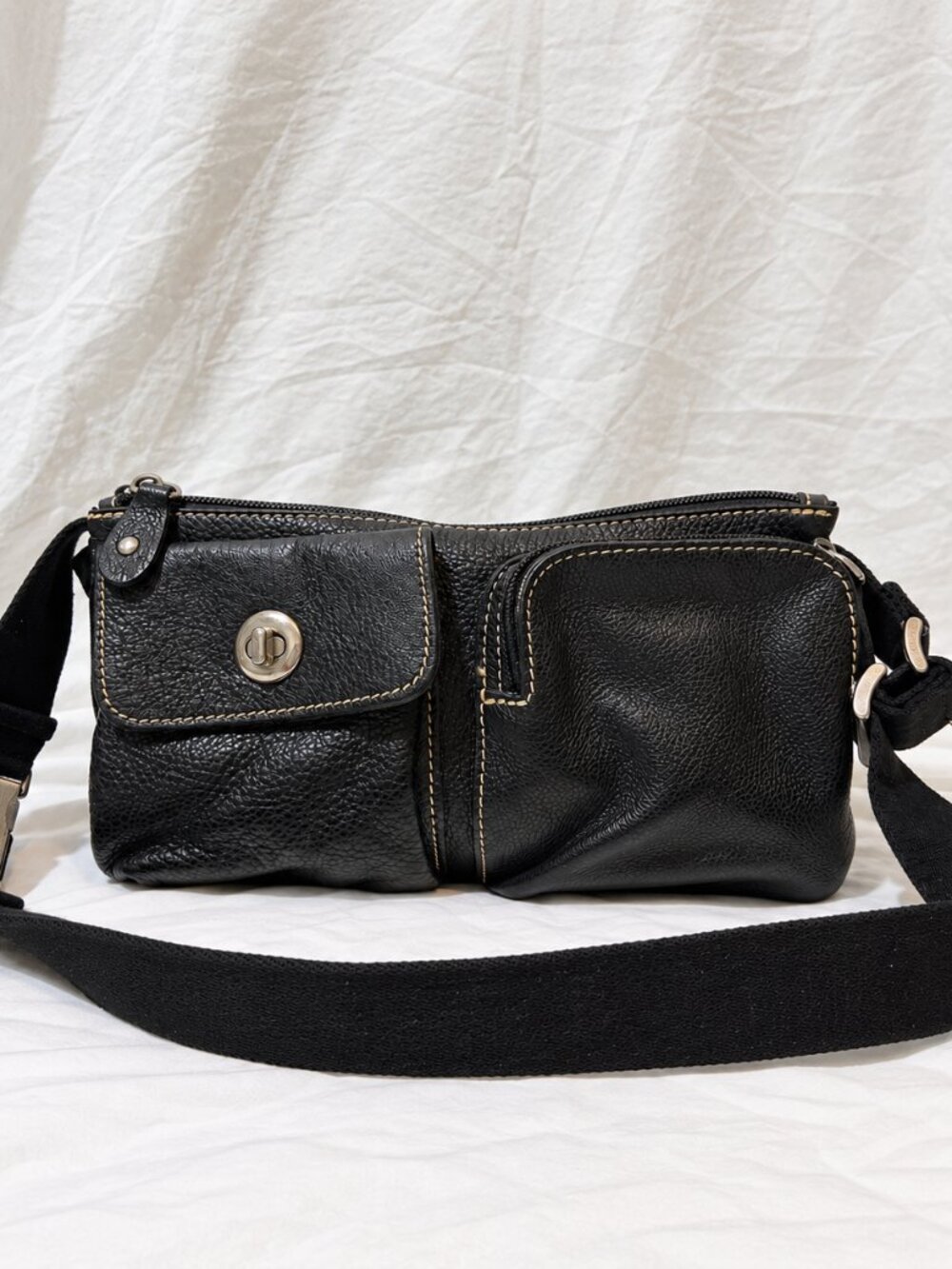 Roots Black Leather Waist Bag Belt Bag Crossbody